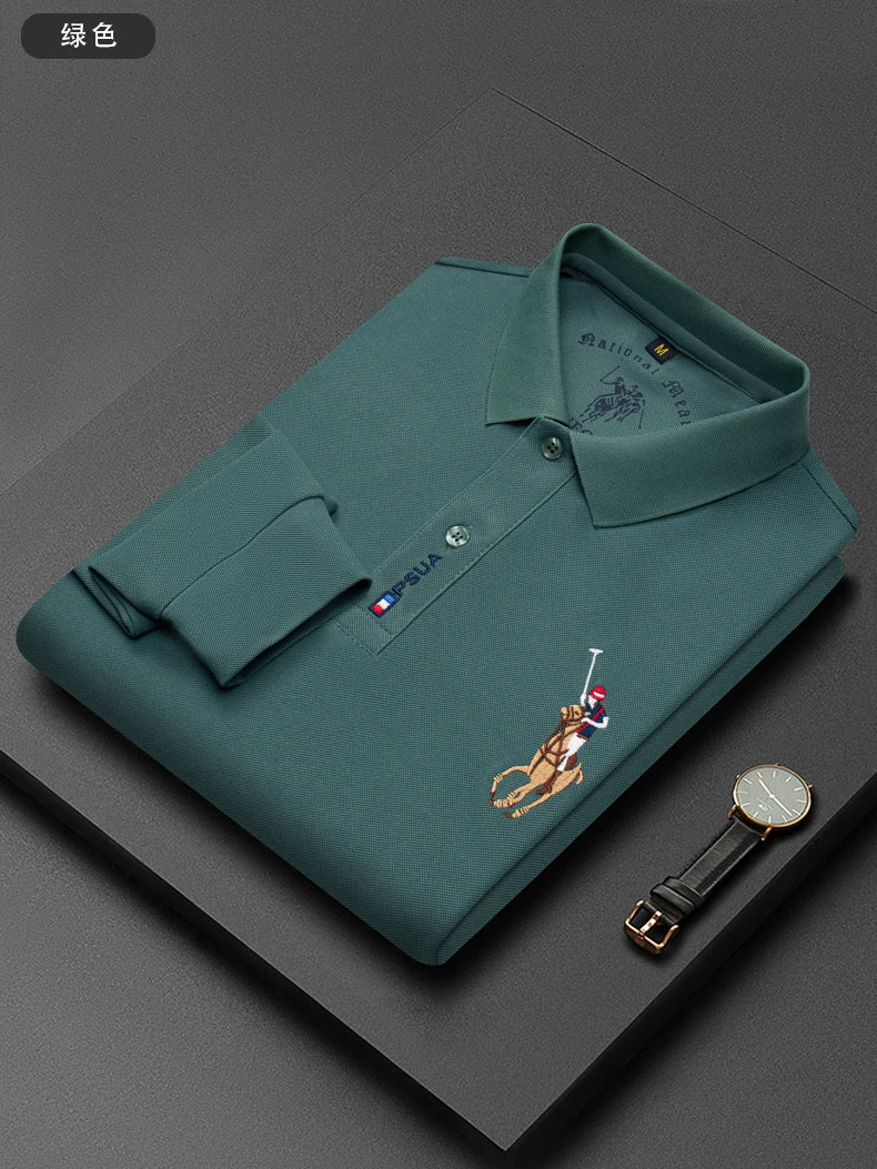 High end luxury brand exquisite embroidered polo shirt Men's long sleeve 2023 Autumn New Fashion lapel T-shirt wrinkle resistant