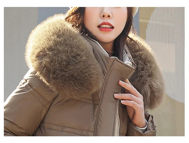 2024 Winter New Down Cotton Parkas Jacket Women's X-Long Faux Fur Collar Padded Jacket Thick Loose Large Size Padded Jacket