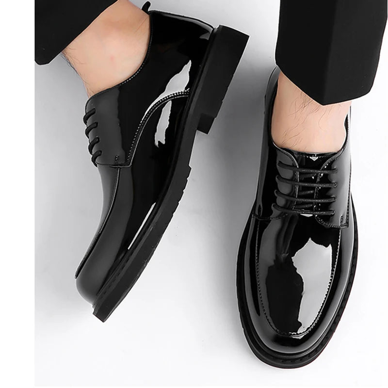 Italian Patent Leather Shoes for Men Business Shoe Lace Up Oxfords Plus Size Male Wedding Party Shoes Men Black Leather Casual