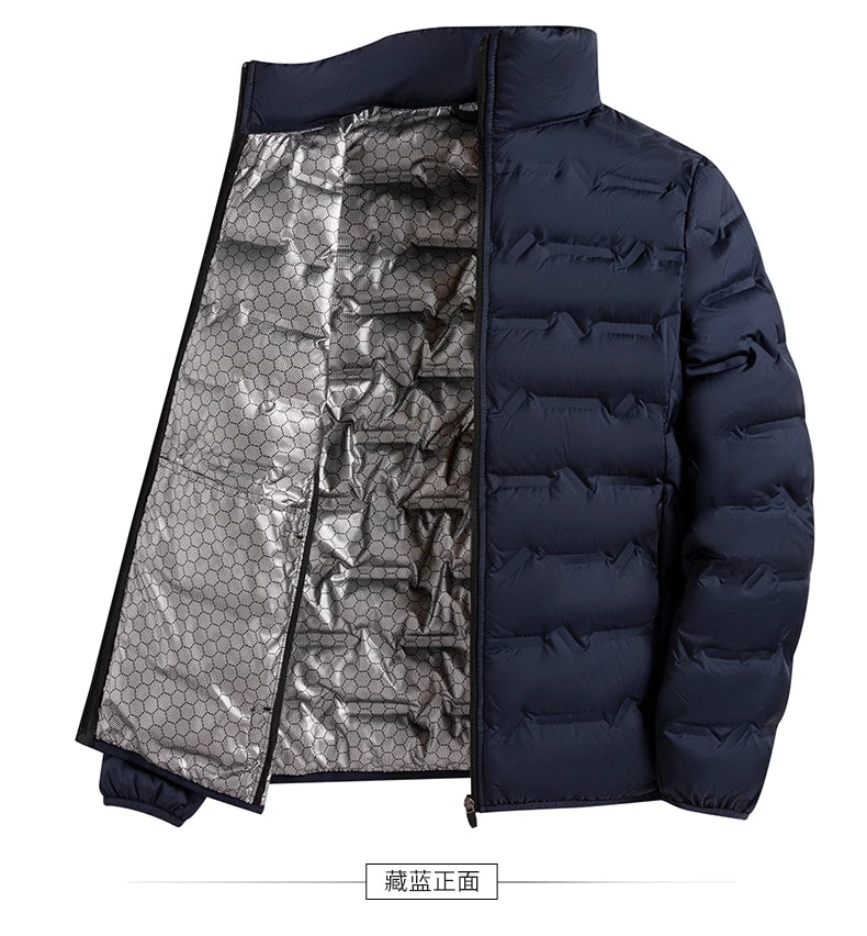 Graphene Self-heating Down Jacket Men Solid Windproof Pleated Down Jackets Stand Collar Classical Warm Winter Jackets Male