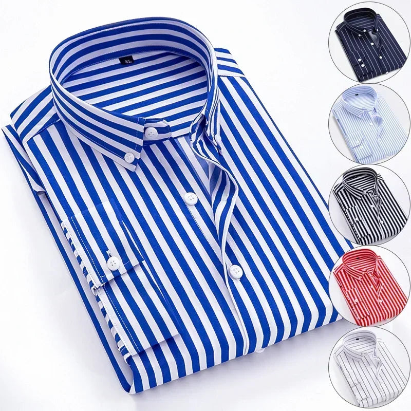 Classic Men‘s Long Sleeved Striped Casual Shirt Slim Fitted Men Cotton Business Formal Shirt