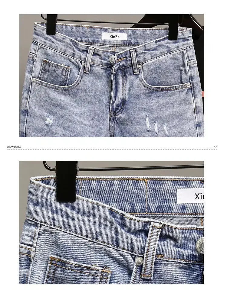 Trendy Denim Shorts For Men Summer Style Korean Version Thin Fit Hip Hop Brand Ins Small Group Medium Length Trousers