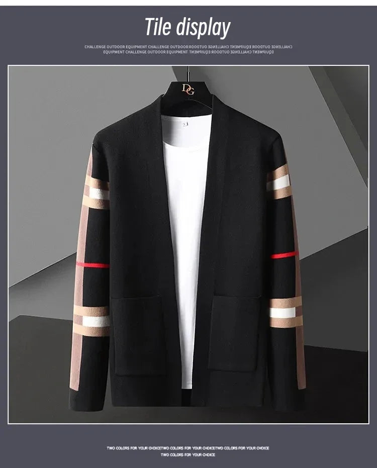 High end long sleeve men's knitted cardigan autumn winter fashion brand elements high-end design Korean style casual Little coat