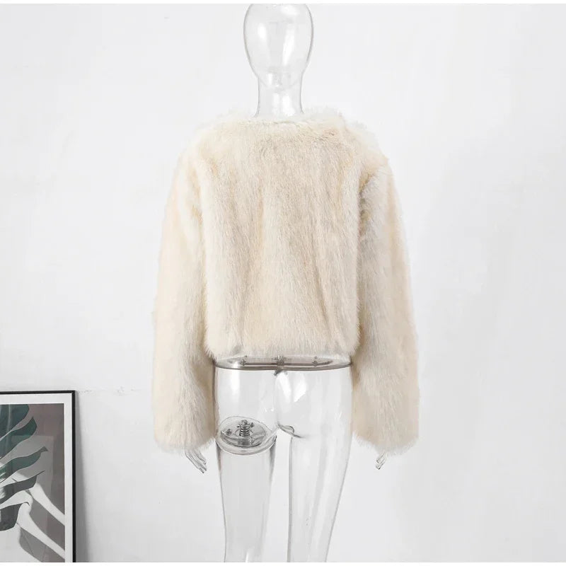 Fashion Fluffy Faux Fur Coat For Women Winter Elegant Loose Long Sleeve Jacket Female Luxury Thick Lady High Street Outerwear