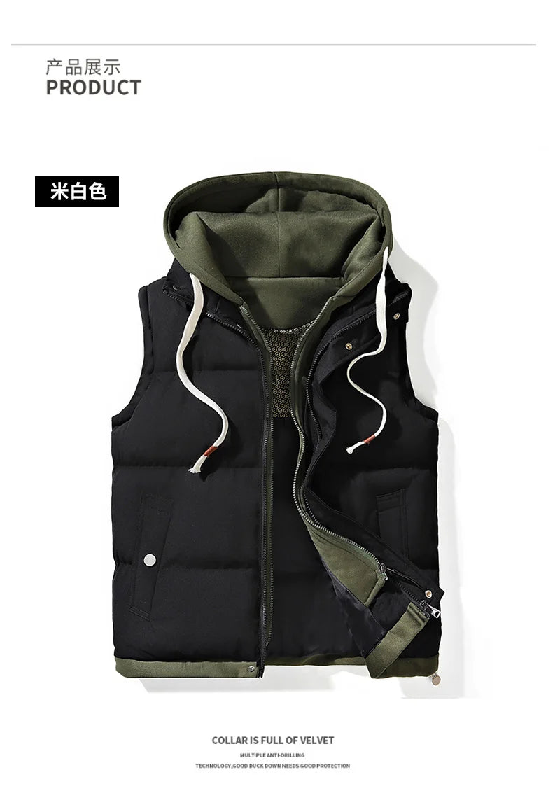 Autumn and winter down cotton vest for men and women, versatile, loose, trendy brand, fake two-piece vest, cotton jacket