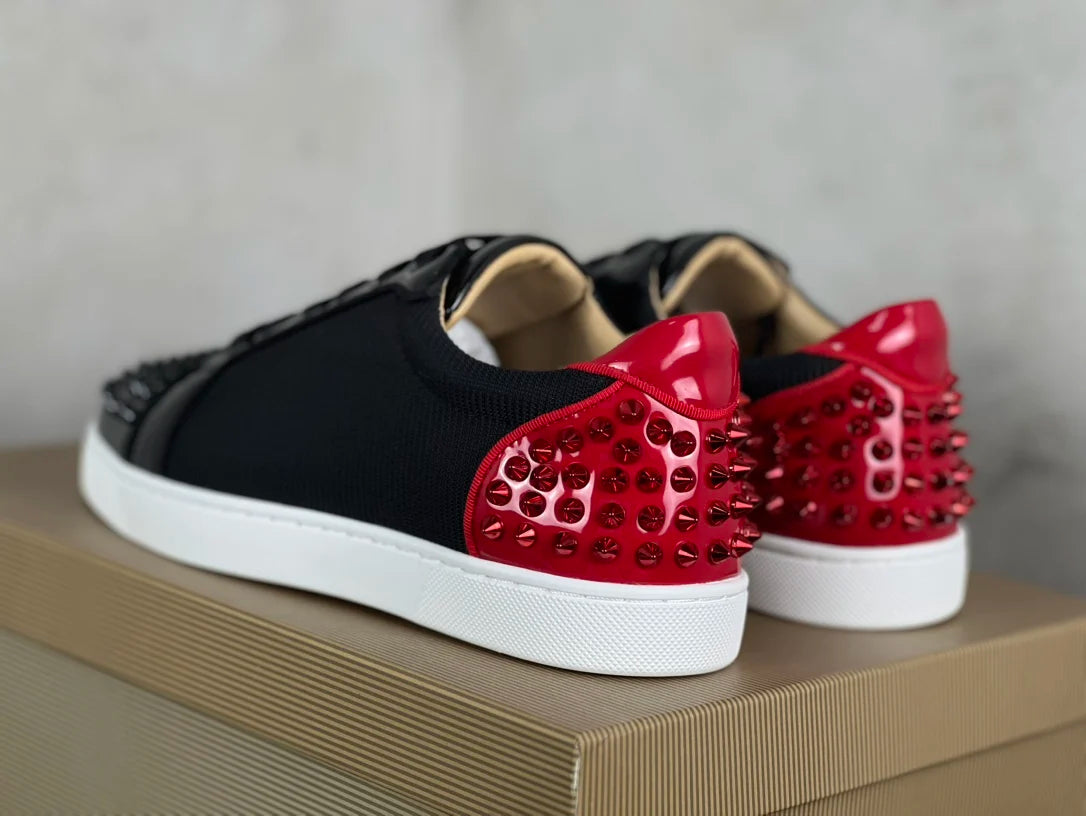 Men's  leather Low Top Sneakers Women's Rivet Red Bottom Shoes