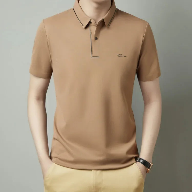 Men's New Polo Shirt Seamless Premium Luxury Cool Fabric Business Casual Golf Slim Fit Blouse Collar T-shirt