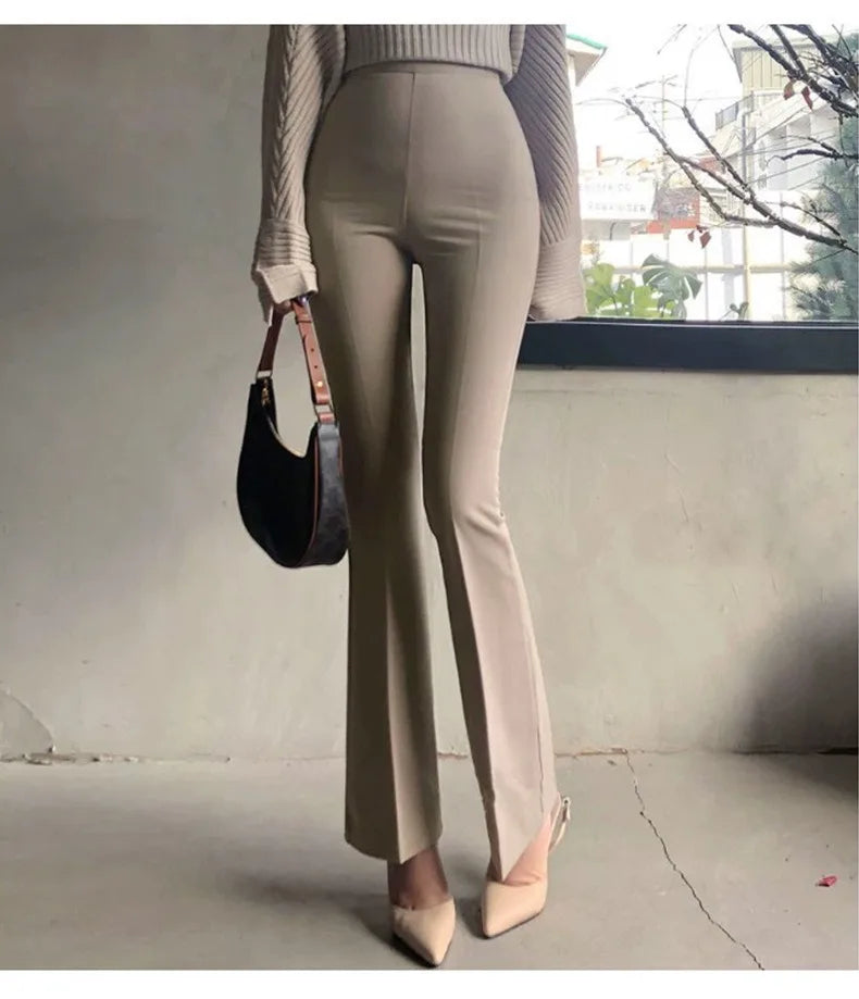 Korea Style Sexy High Waist black Flare Pants Office Lady Slim fit Fashion Women Pants Casual Trousers