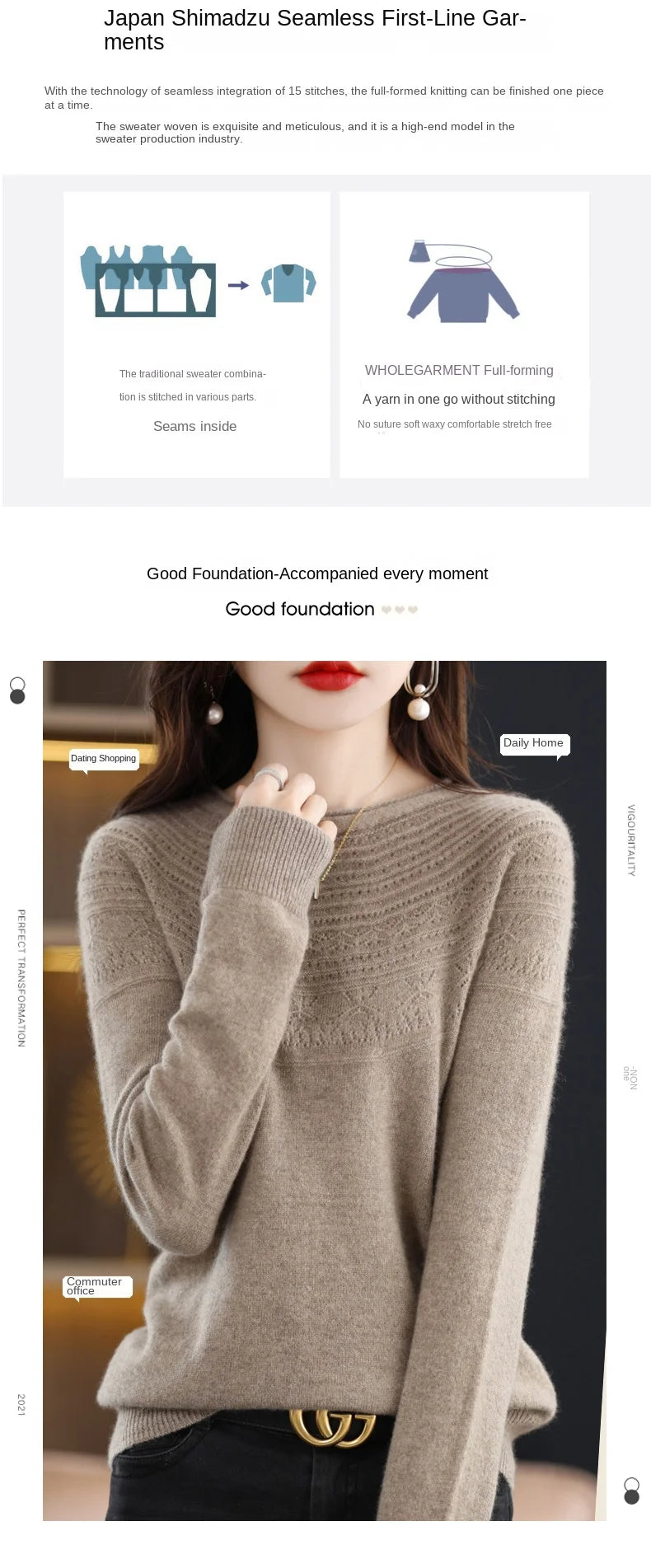 100% Merino Wool Knitted Sweater Autumn/Winter 2024 New Women's Round Neck Hollow Top 11 Color Pullover Versatile Coat NJR1107