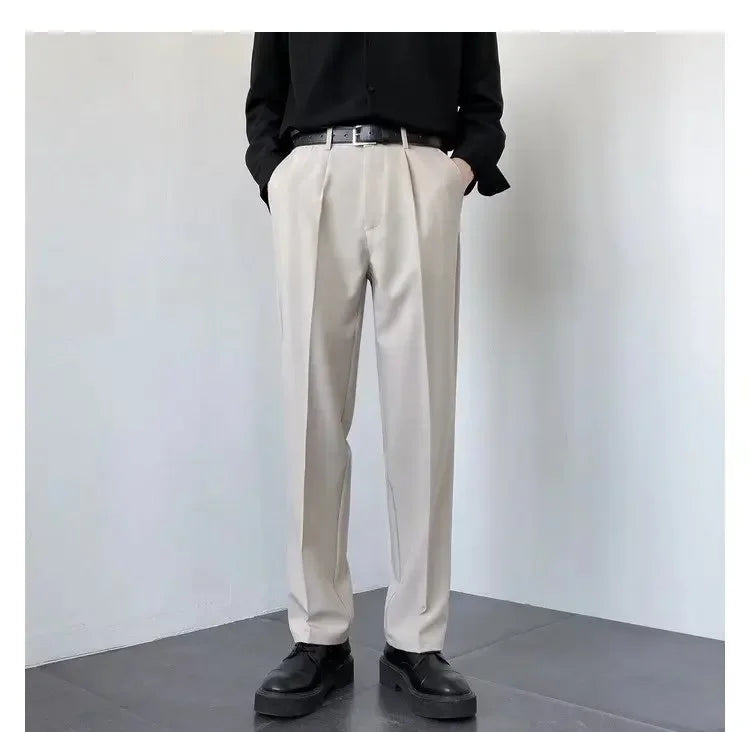 2024 New Men White Straight Pants Fashion Korean Loose Suit Trousers Casual Draped Baggy White Wide Pant Male Streetwear