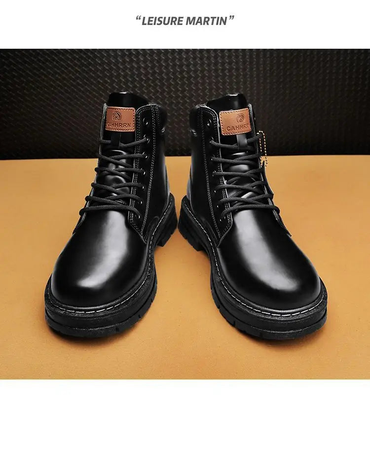 High Top Boots Men Fashion Motorcycle Ankle Walking Boots for Men Winter Boots Man Shoes Lace-Up Botas Hombre Spring Work Boots