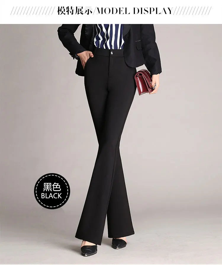 Autumn Winter Women's Pants Solid Casual Front Zipper Flared Pants OL Ladies Career Long Trousers Elegant High Waist Work Pant