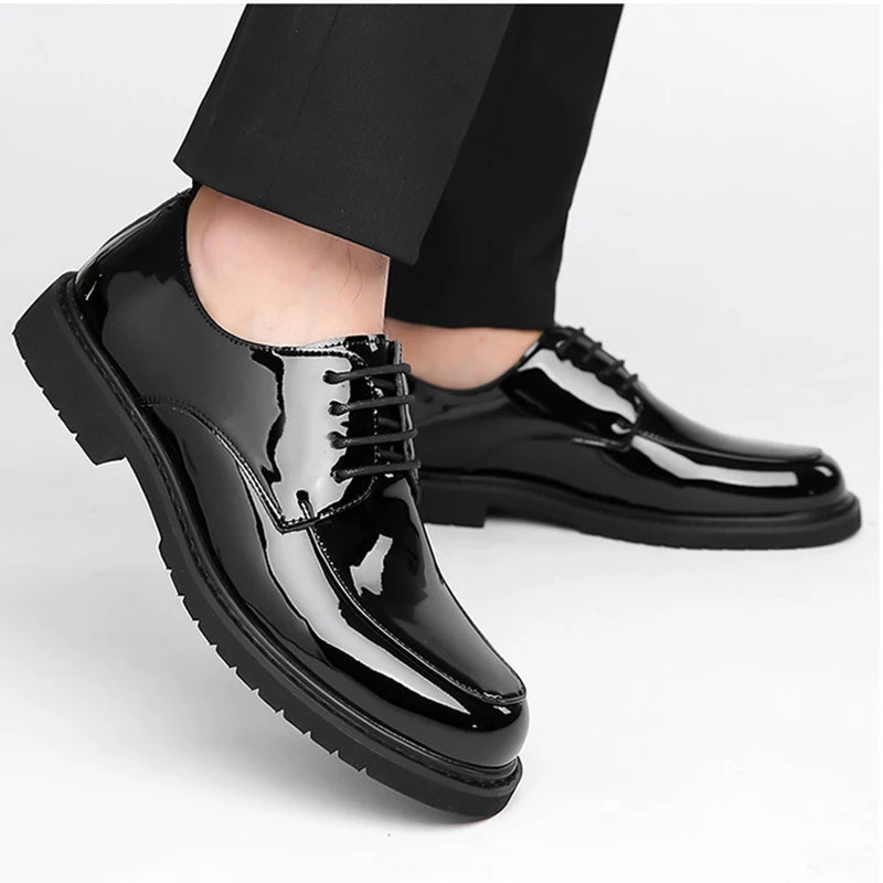 Italian Patent Leather Shoes for Men Business Shoe Lace Up Oxfords Plus Size Male Wedding Party Shoes Men Black Leather Casual