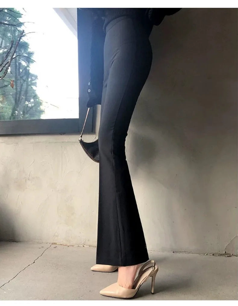 Korea Style Sexy High Waist black Flare Pants Office Lady Slim fit Fashion Women Pants Casual Trousers