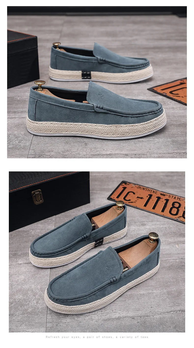 Men Loafers Shoes Summer Shoes Man New Fashion Canvas Footwear Soft Flat Comfy Flock Suede Leather Men Casual Vulcanized Shoe