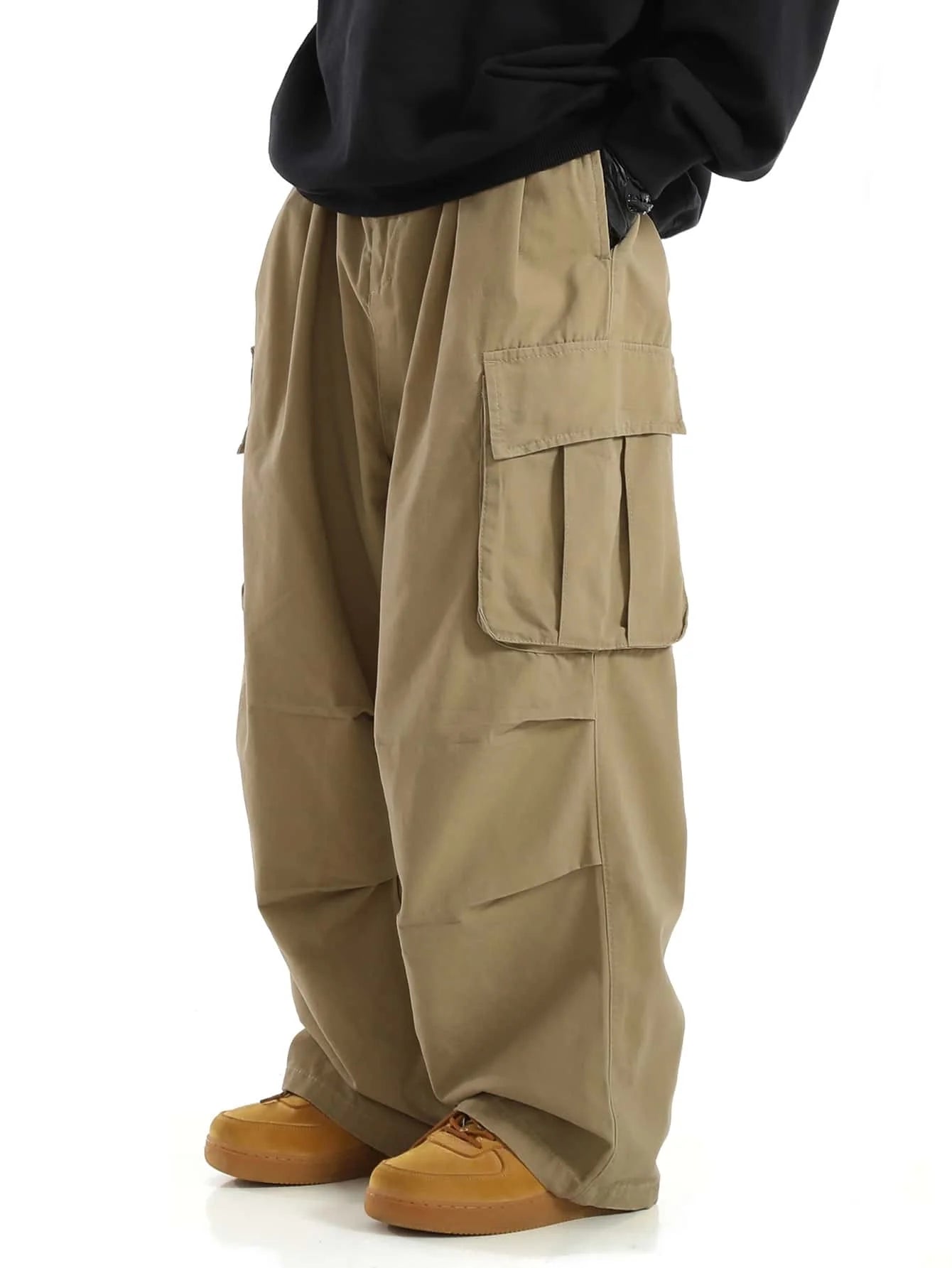 Classic Design Multi Flap Pockets Cargo Pants,Men's Loose Fit Drawstring Cargo Pants，For Skateboarding,Street,Outdoor Camping