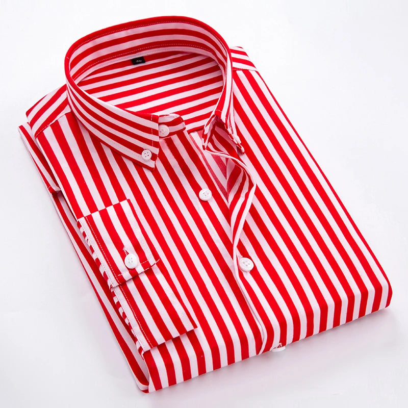 Classic Men‘s Long Sleeved Striped Casual Shirt Slim Fitted Men Cotton Business Formal Shirt