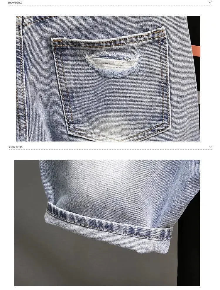 Trendy Denim Shorts For Men Summer Style Korean Version Thin Fit Hip Hop Brand Ins Small Group Medium Length Trousers