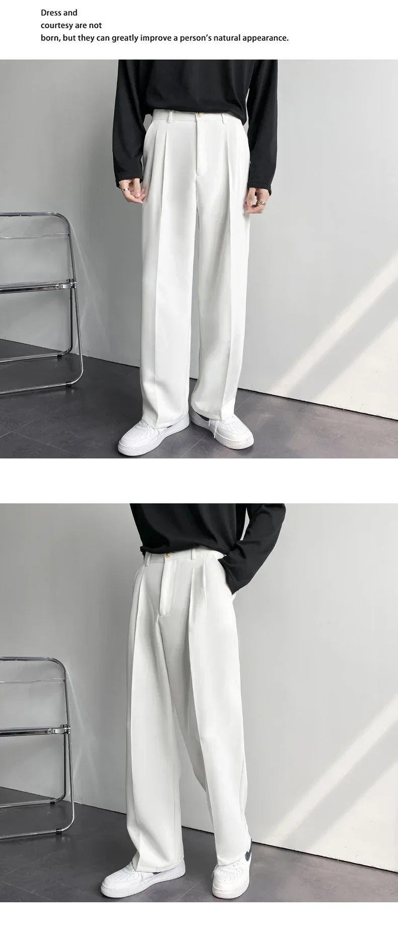 2024 New Men White Straight Pants Fashion Korean Loose Suit Trousers Casual Draped Baggy White Wide Pant Male Streetwear