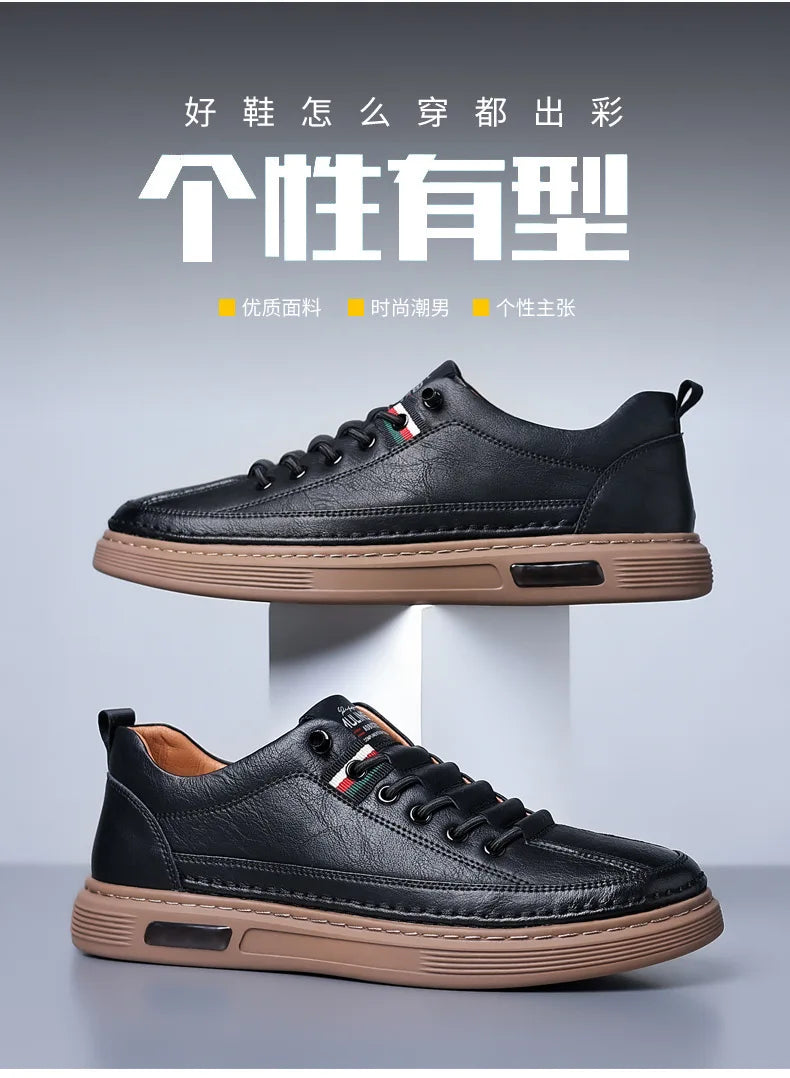 Brand Men's Casual New Leather Shoes for Men Non-slip Sports Shoes Fashion Comfortable Sneakers Male Flat Slip-on Casual Shoes