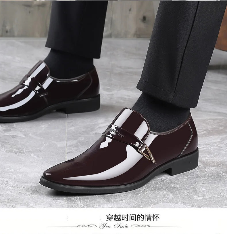 Men's Leather Shoes Paten Oxford Shoes for Men Slip on Bright Leather Business Casual Shoes Footwear Pointed Toe Shoes for Man