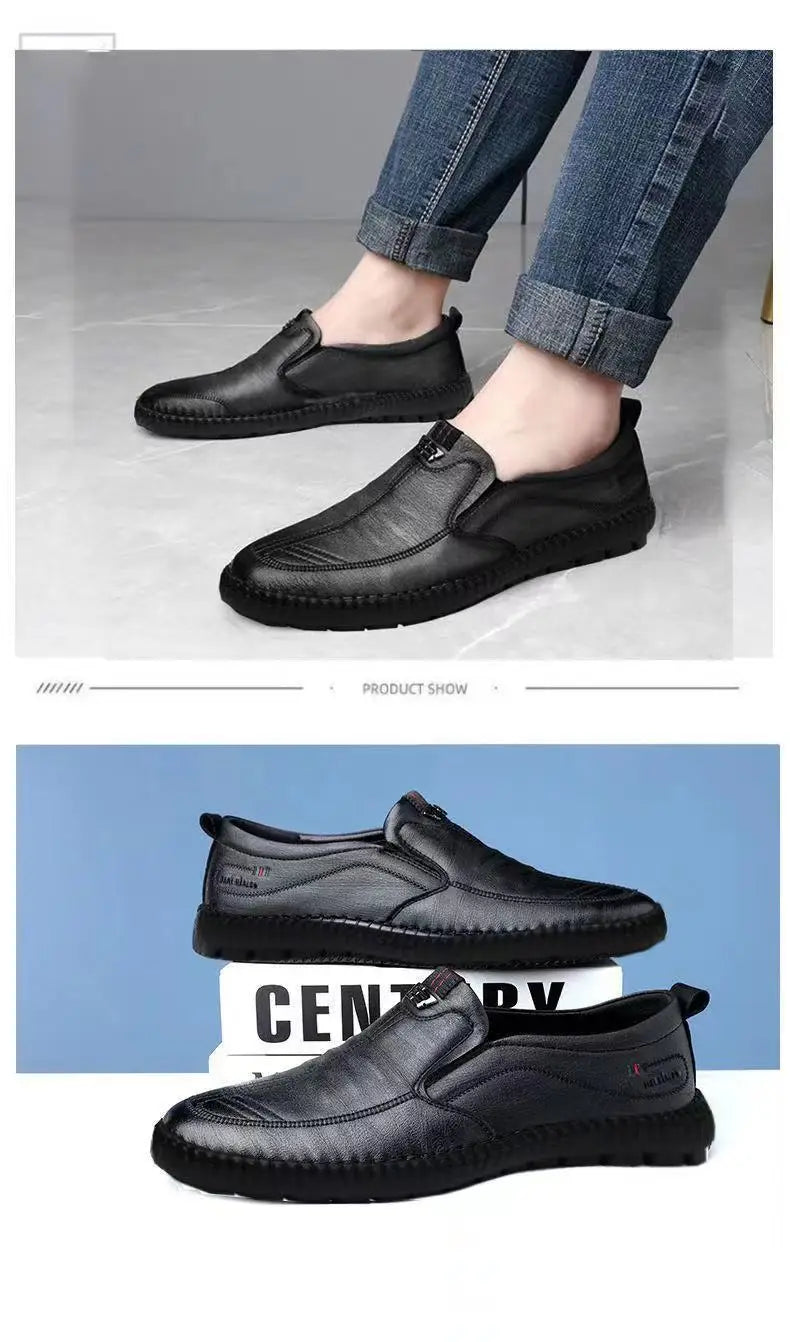 Mens Leather Loafers Non Slip Walking Flats Breathable Outdoor Slip on Casual Shoes for Male Work Office Driving Sneakers2