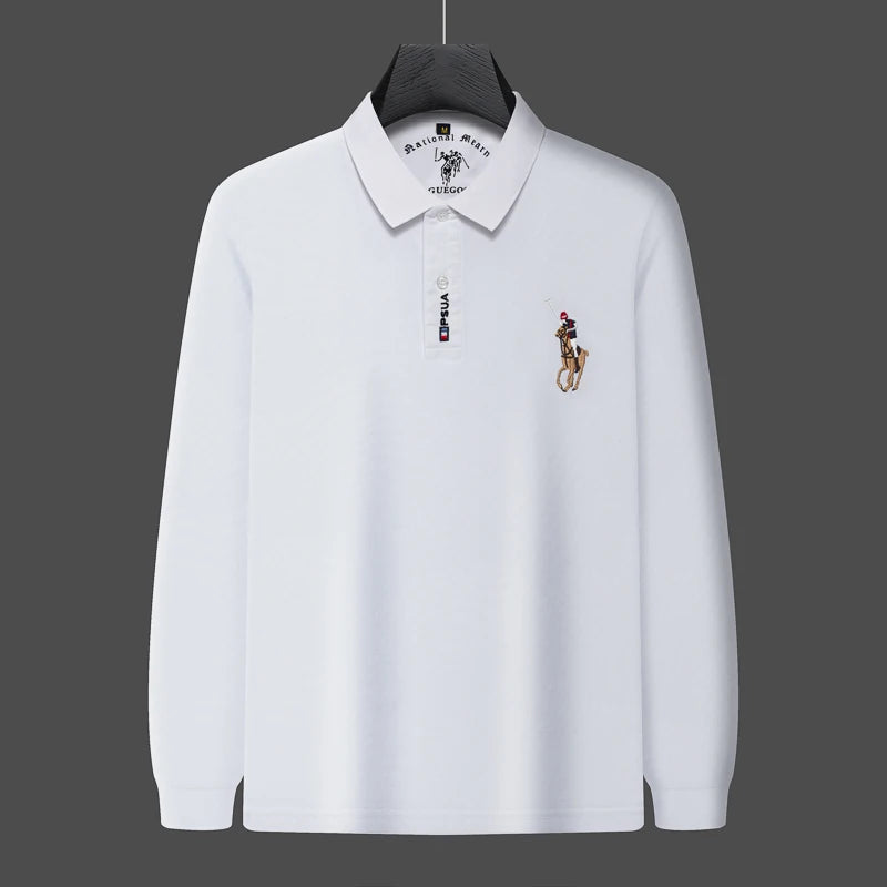 High end luxury brand exquisite embroidered polo shirt Men's long sleeve 2023 Autumn New Fashion lapel T-shirt wrinkle resistant