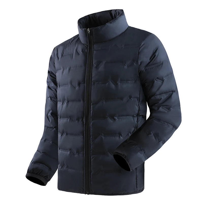 Graphene Self-heating Down Jacket Men Solid Windproof Pleated Down Jackets Stand Collar Classical Warm Winter Jackets Male