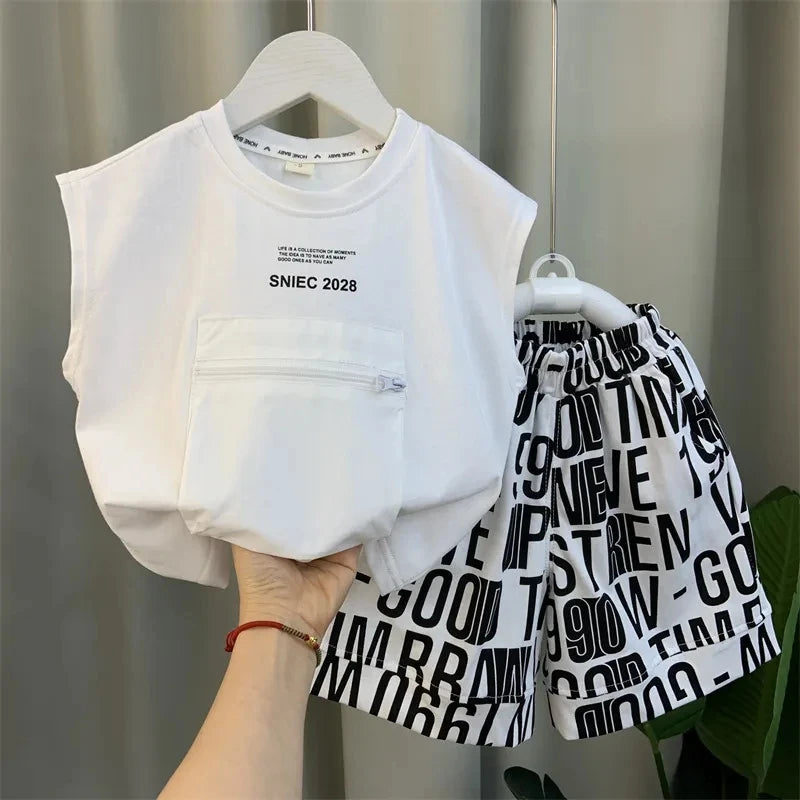 Boys' Summer Vest Set 2023 New Western Fashion Baby Summer Sleeveless Clothing Children's Handsome Two Piece Set