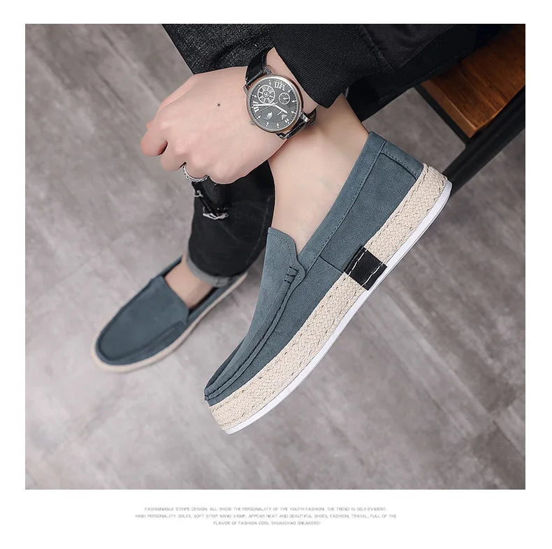 Men Loafers Shoes Summer Shoes Man New Fashion Canvas Footwear Soft Flat Comfy Flock Suede Leather Men Casual Vulcanized Shoe