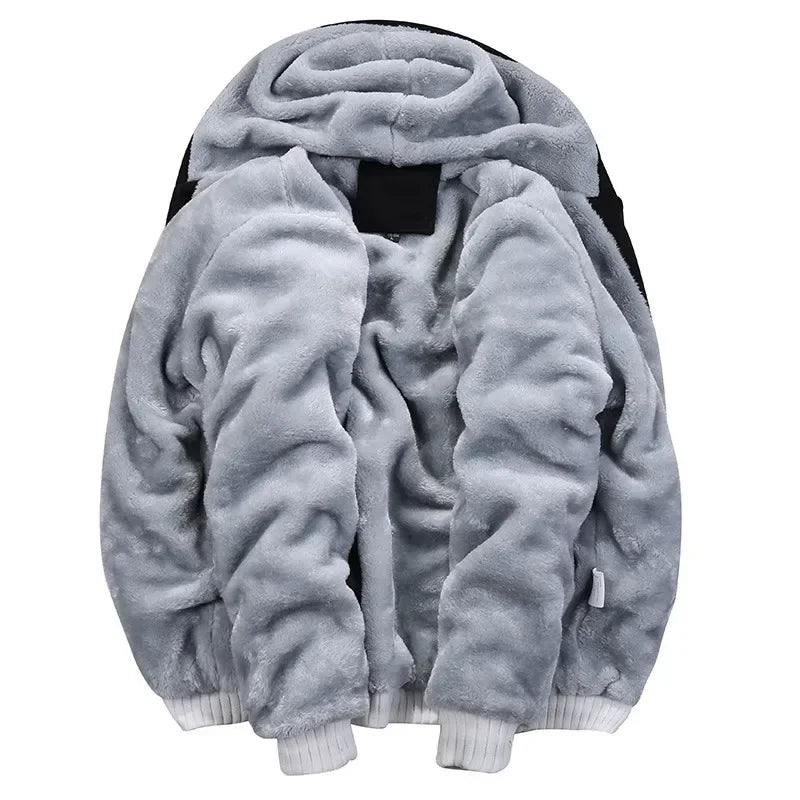 New Winter Fleece Thicken Men's Two-piece Zipper Sports Set Hooded Thermal Suit Casual Oversized Tracksuit 4XL 5XL Funny Suit