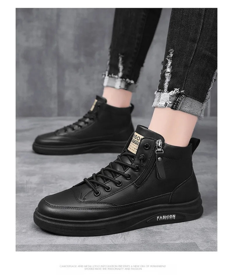 Men Boots 2024 New High Top Leather Casual Shoes Fashion Versatile Shoes Flat Ankle Boots Business Outdoor Shoes For Man Sneaker