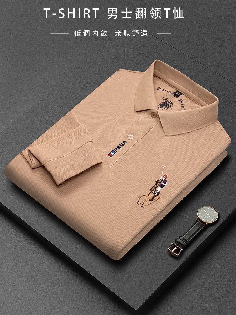 High end luxury brand exquisite embroidered polo shirt Men's long sleeve 2023 Autumn New Fashion lapel T-shirt wrinkle resistant