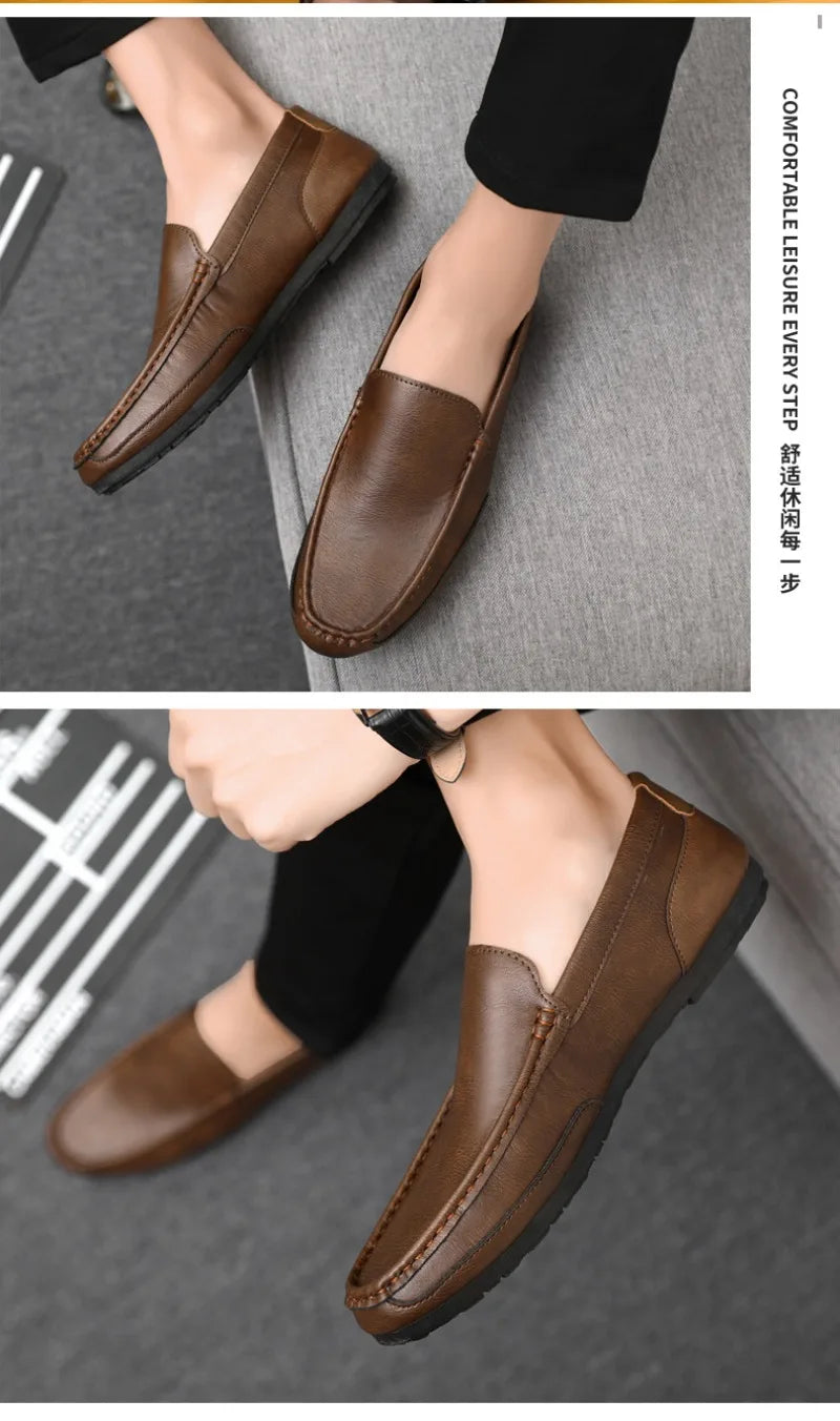 2024British Style Genuine Leather Casual Shoes Business Brand Work Shoes Men Loafers Comfortable Slip on Driving Shoes Moccasins