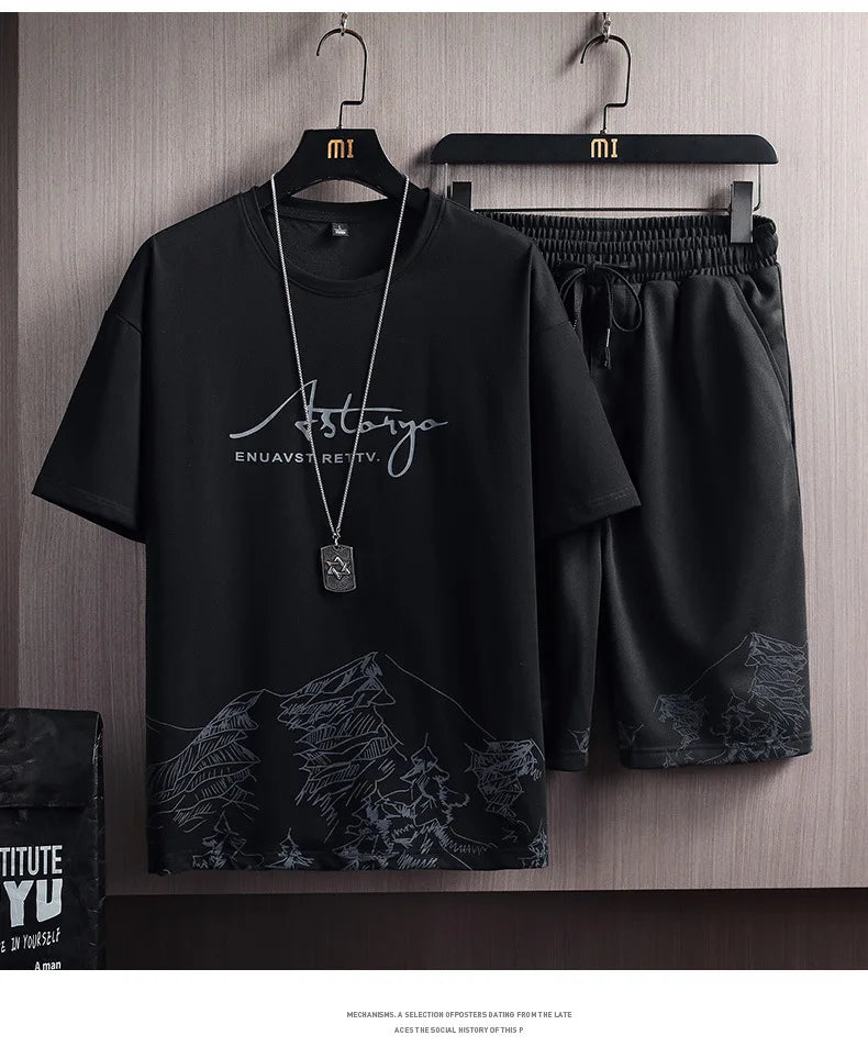 Summer Clothes For Men 2 Piece Men Set Short Sleeve Tshirt Shorts Set Men Fashion Clothing Printing Pattern Slim Tracksuit