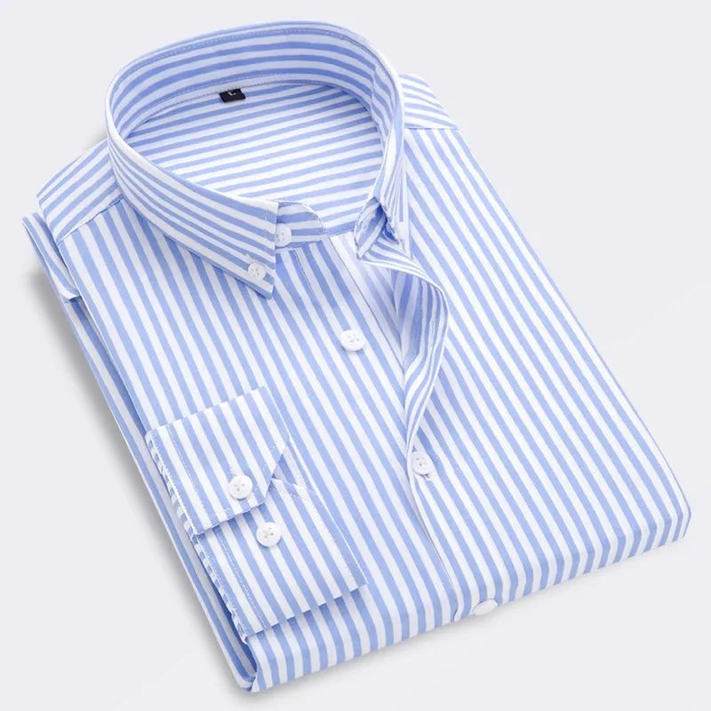 Classic Men‘s Long Sleeved Striped Casual Shirt Slim Fitted Men Cotton Business Formal Shirt