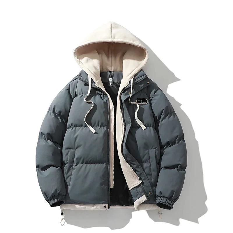 Winter Warm Jacket Casual Fashion 2-in-1 Hooded Windproof Bicycle Cotton Coat Windbreaker