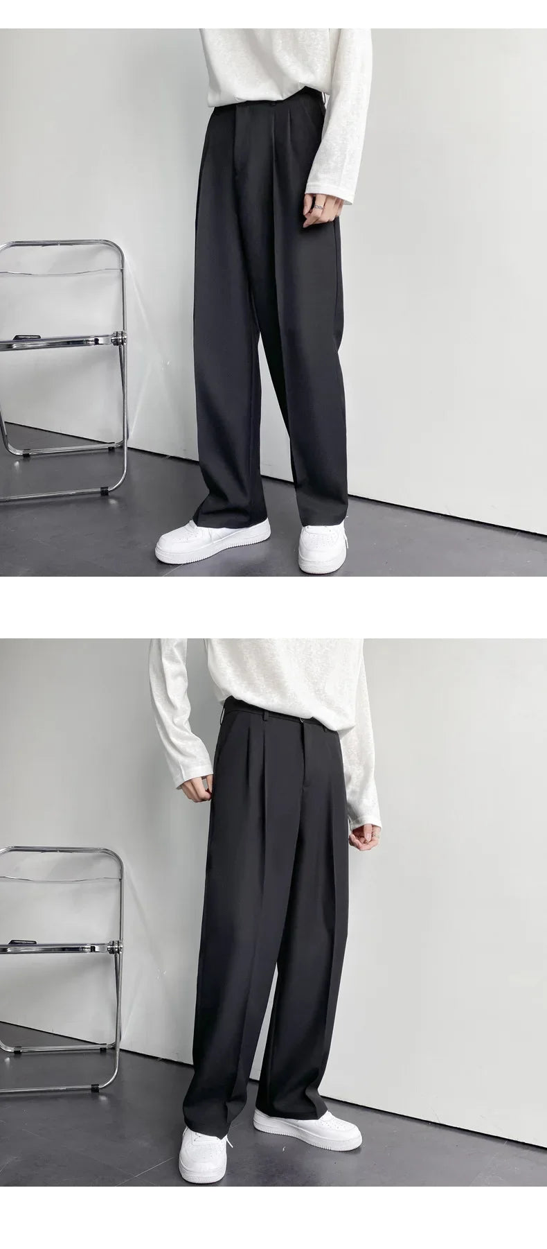 2024 New Men White Straight Pants Fashion Korean Loose Suit Trousers Casual Draped Baggy White Wide Pant Male Streetwear