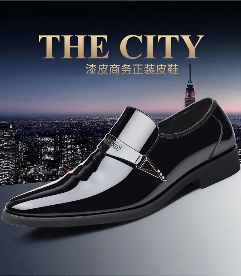 Men's Leather Shoes Paten Oxford Shoes for Men Slip on Bright Leather Business Casual Shoes Footwear Pointed Toe Shoes for Man