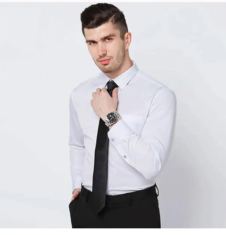 Men's Solid color Business Casual Formal shirt Fashion classic slim solid color long sleeve shirt no ironing social high quality