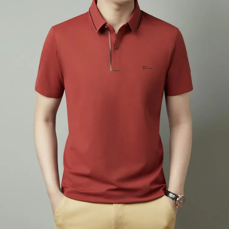 Men's New Polo Shirt Seamless Premium Luxury Cool Fabric Business Casual Golf Slim Fit Blouse Collar T-shirt