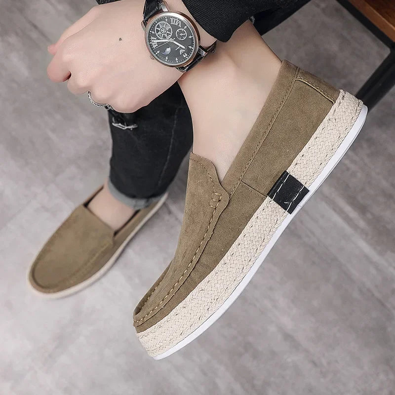 Men Loafers Shoes Summer Shoes Man New Fashion Canvas Footwear Soft Flat Comfy Flock Suede Leather Men Casual Vulcanized Shoe