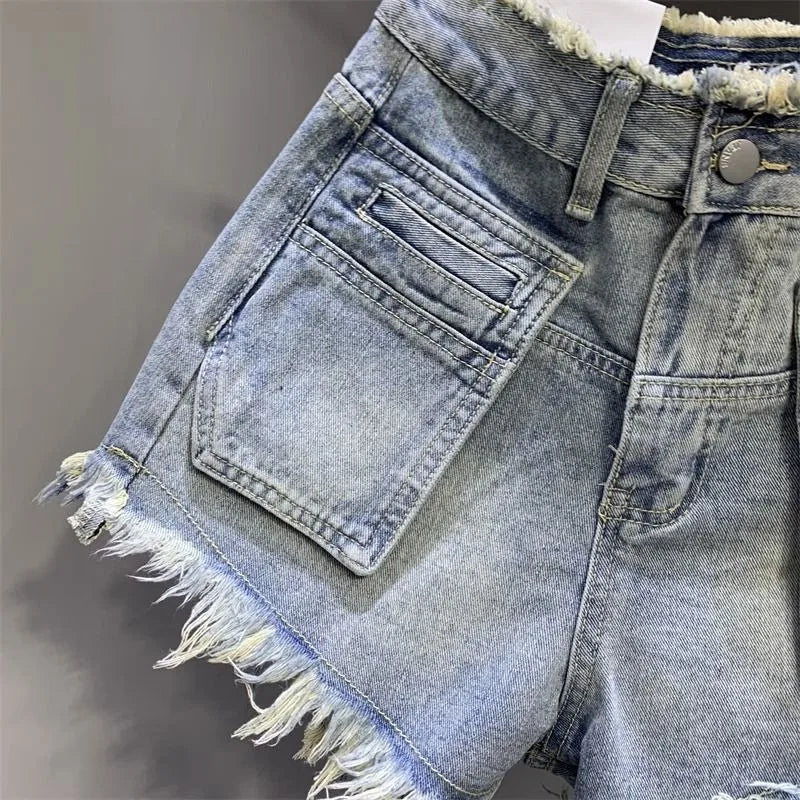 American New Vintage Washing Makes Old Niche Design With Raw Edge Jeans Female Summer High Waist And Slim Hot Pants Short Pants